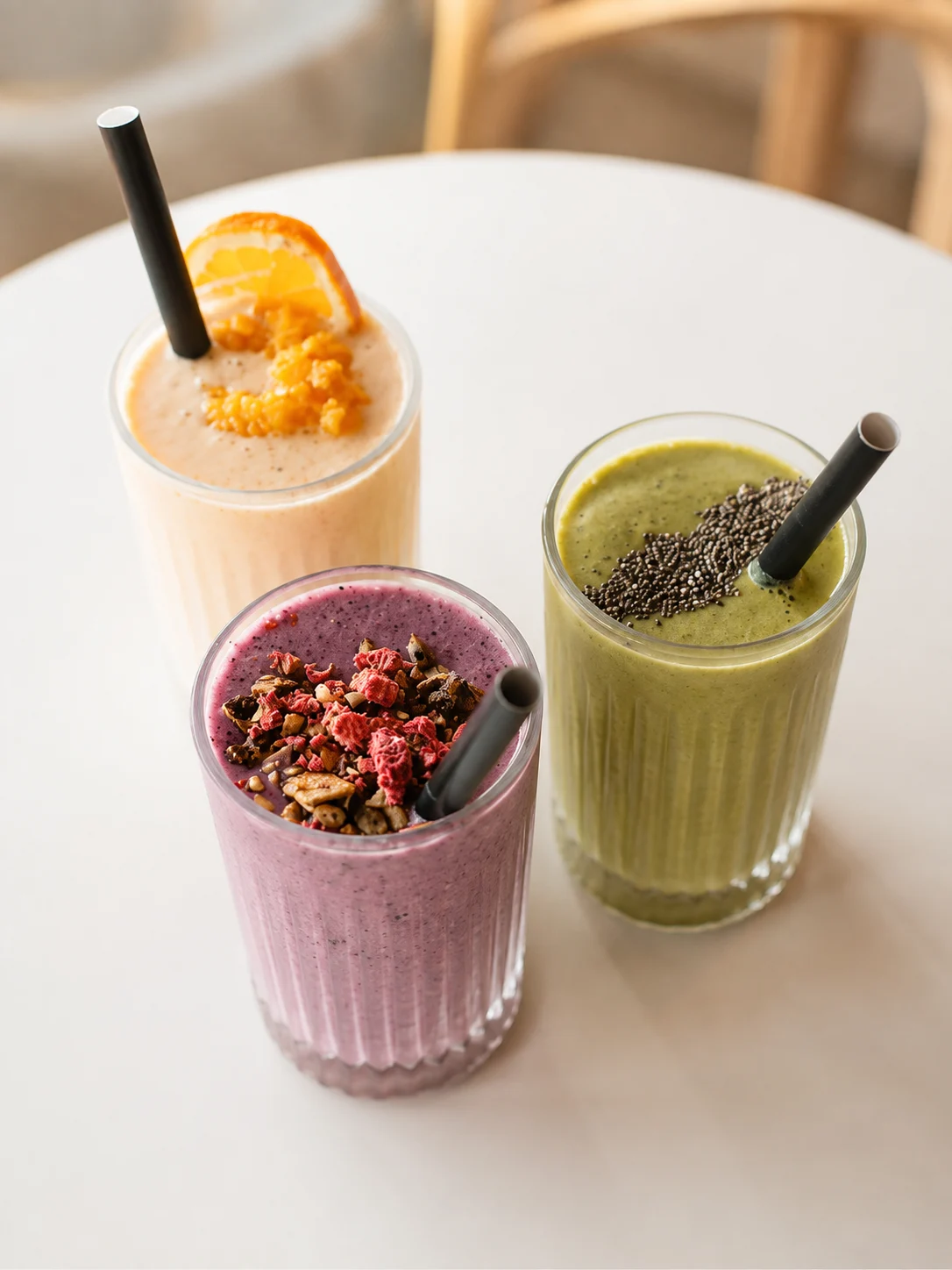 Three colourful smoothies from Eddie's